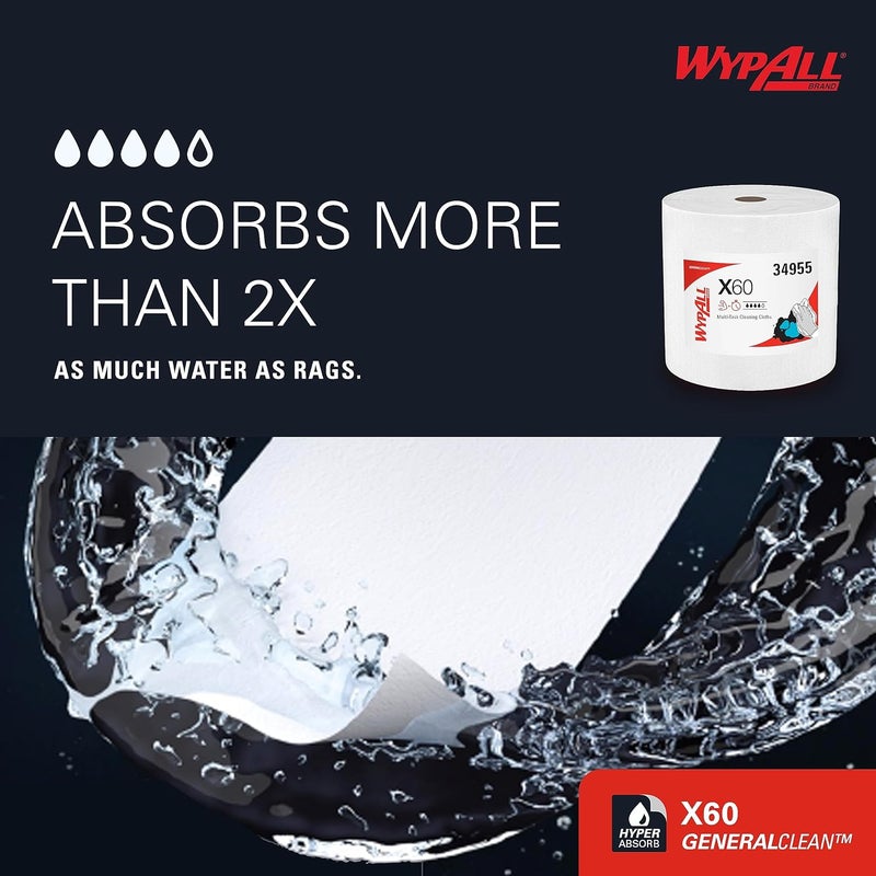 WypAll X60 Reusable Cleaning Cloths, Jumbo Roll, 1100 Sheets, White - Image 5